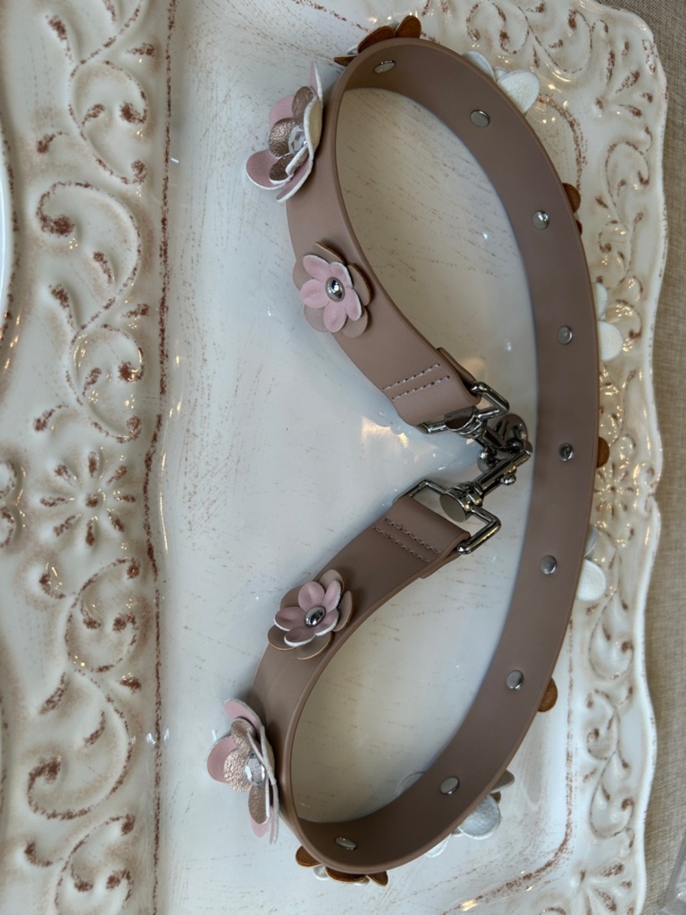 Leatherette Floral Strap or Belt in Blush Pink 33”